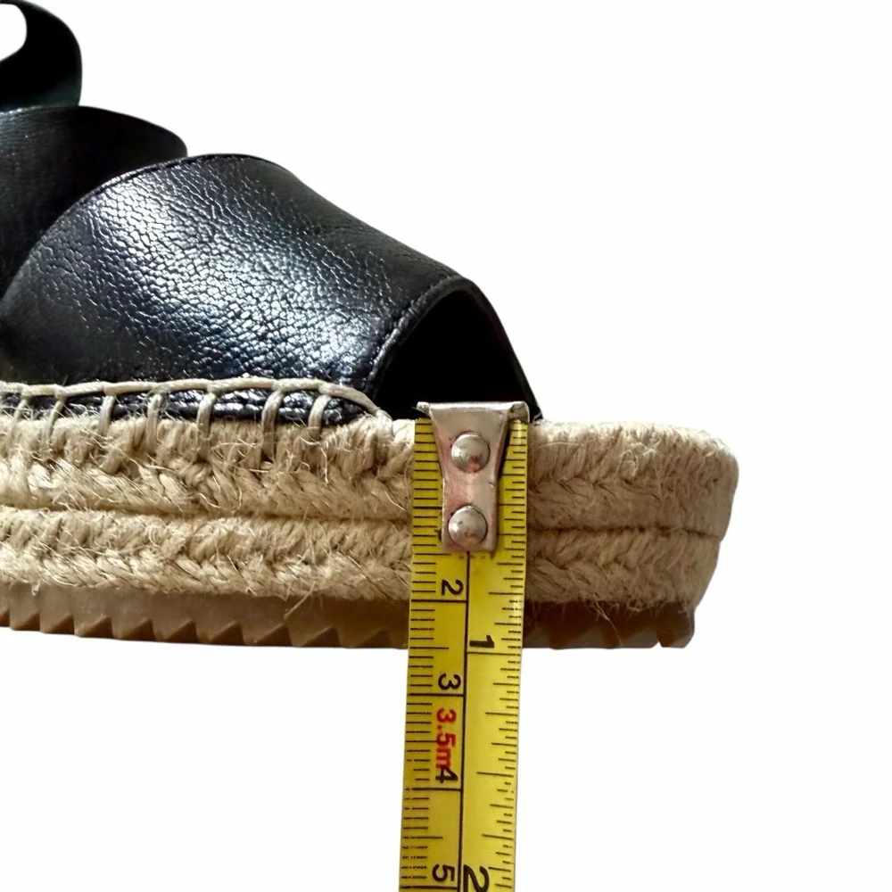 Eileen Fisher Willow Black Wedge Espadrille Platform Leather Sandals Size 8